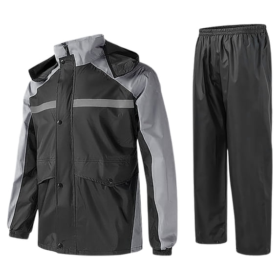 Rain Suits For Men Waterproof High Visibility Breathable Reflective Work Rain Jacket Pants for All-Sport Farm Fishing Motorcycle,Grey,XL