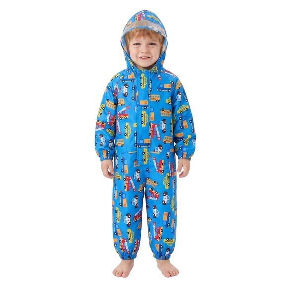 Kids Rain Suit One Piece Coveralls Raincoat Toddler Hooded Rainsuit Poncho Full Body Rain Gear for Girls and Boys 1-7 Years