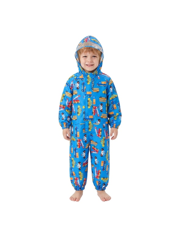 Kids Rain Suit One Piece Coveralls Raincoat Toddler Hooded Rainsuit Poncho Full Body Rain Gear for Girls and Boys 1-7 Years