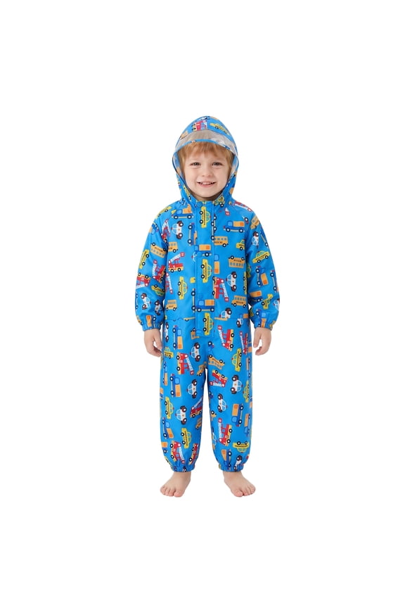Kids Rain Suit One Piece Coveralls Raincoat Toddler Hooded Rainsuit Poncho Full Body Rain Gear for Girls and Boys 1-7 Years