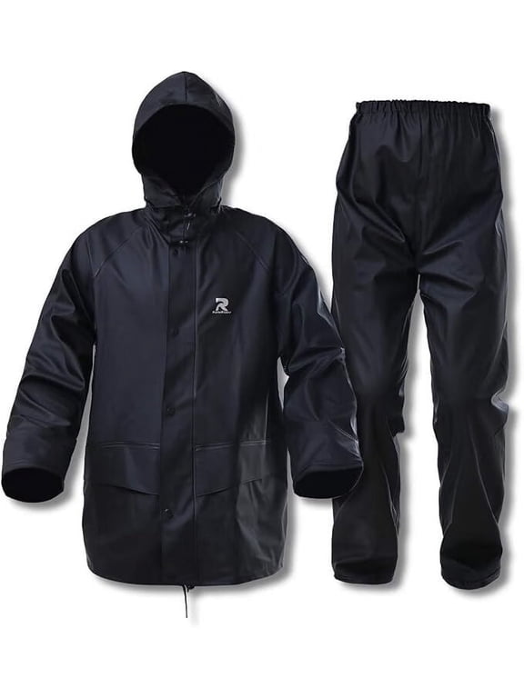 Rain Suits for Men Waterproof Heavy Duty Rain Gear with Rain Jacket & Pants, Durable Workwear for Fishing Camping Hiking(Black,XL)