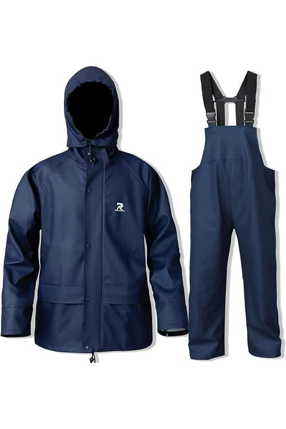 Rain Suits for Men Waterproof Heavy Duty Rain Gear with Rain Jacket & Pants, Durable Workwear for Fishing Camping Hiking(Navy,M)