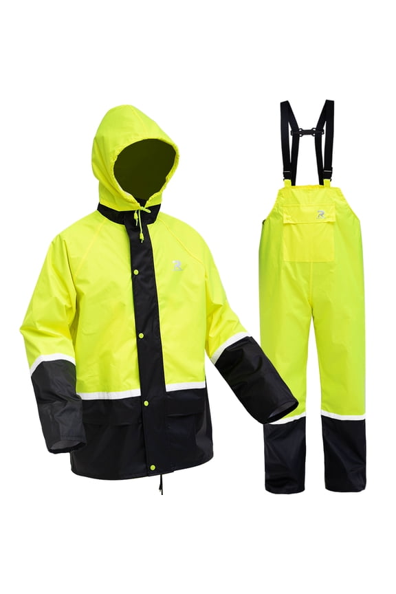 Rain Suits for Men Waterproof High Visibility Rain Gear Lightweight Rain Jacket with Bib Overalls Fishing Farming Golf(Fluorescent,3XL)
