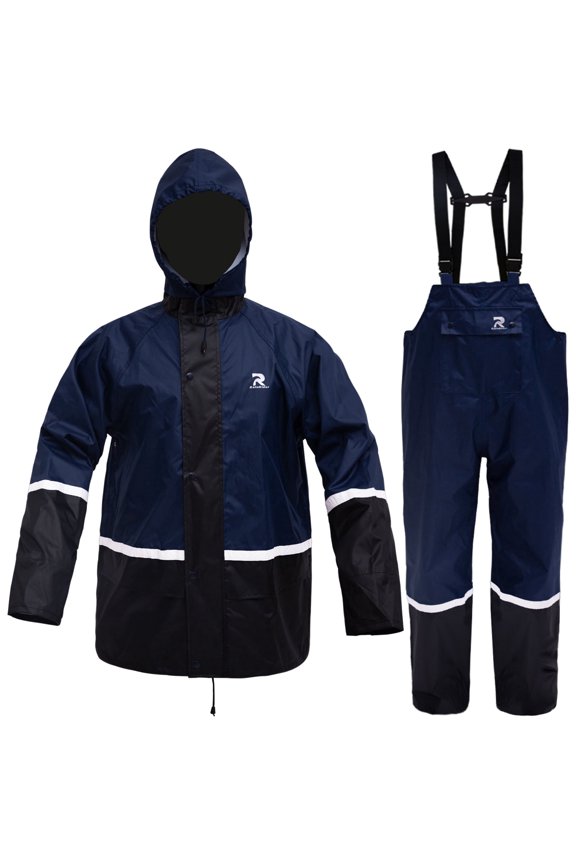 Rain Suits for Men Waterproof High Visibility Rain Gear Lightweight Rain Jacket with Bib Overalls Fishing Farming Golf(Navy,S)