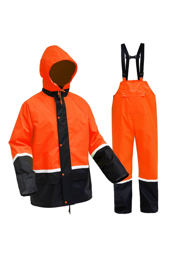 Rain Suits for Men Waterproof High Visibility Rain Gear Lightweight Rain Jacket with Bib Overalls Fishing Farming Golf(Orange,S)