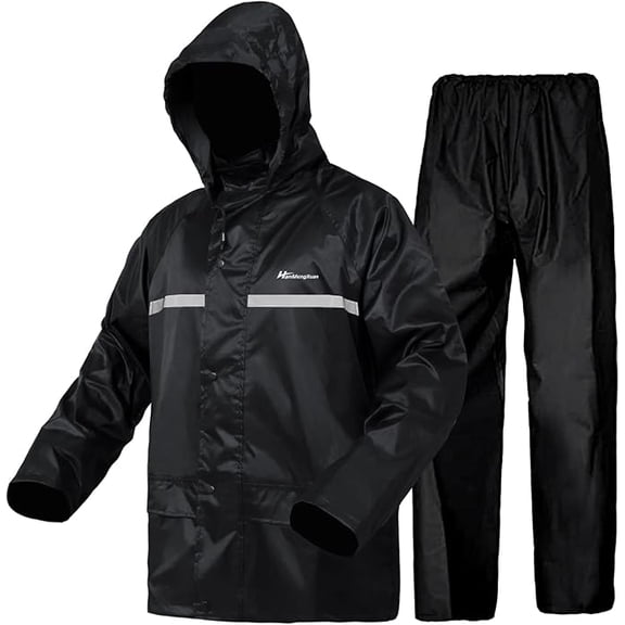 Rain Suits for Men Waterproof Lightweight Reflective High Visibility Rain Coats Hooded Man's Rainwear Rain Gear(Black L)