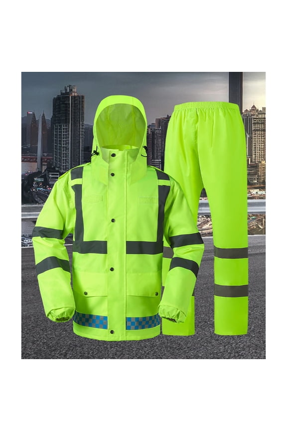Rain Suits for Men Women Waterproof Lightweight Reflective Hood Rain Jacket and Rain Pants for Outdoor Work Durable Rain Gear with Reflective Strip