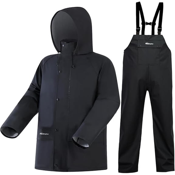 Rain Suits for Men Women Waterproof Rain Gear Jacket with Bib Pants Foul Weather Gear for Fishing Sailing (Black, M)
