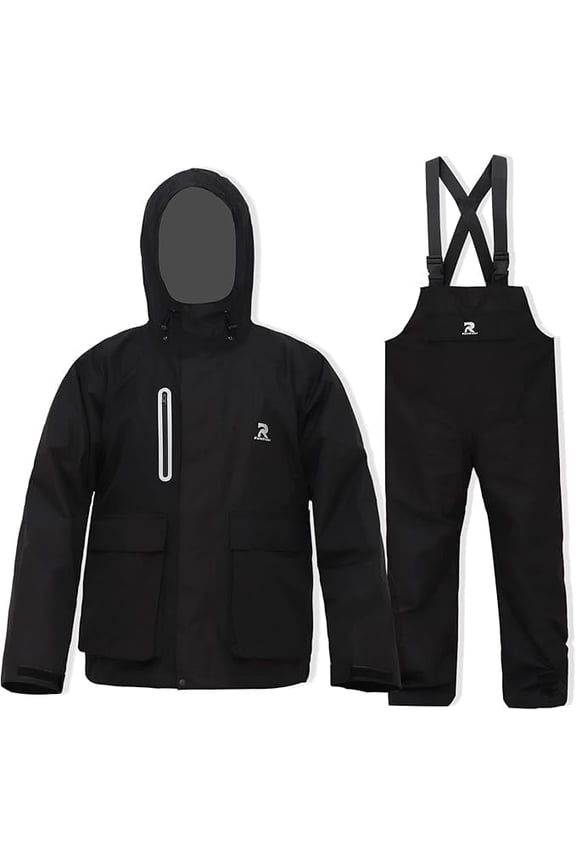 Waterproof Rain Gear Jacket with Bib Pants, Foul Weather Gear for Fishing Sailing, Men's & Women's 2XL