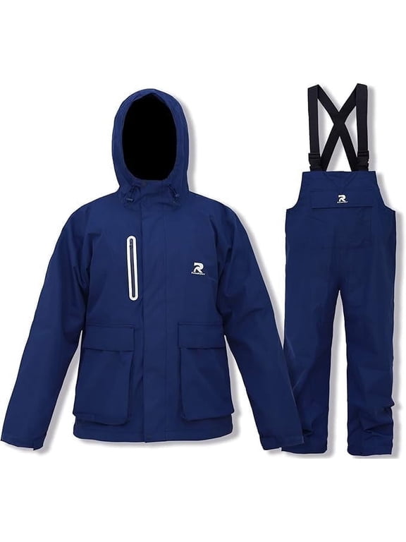 Men's Waterproof Rain Gear Jacket with Bib Pants, Size L