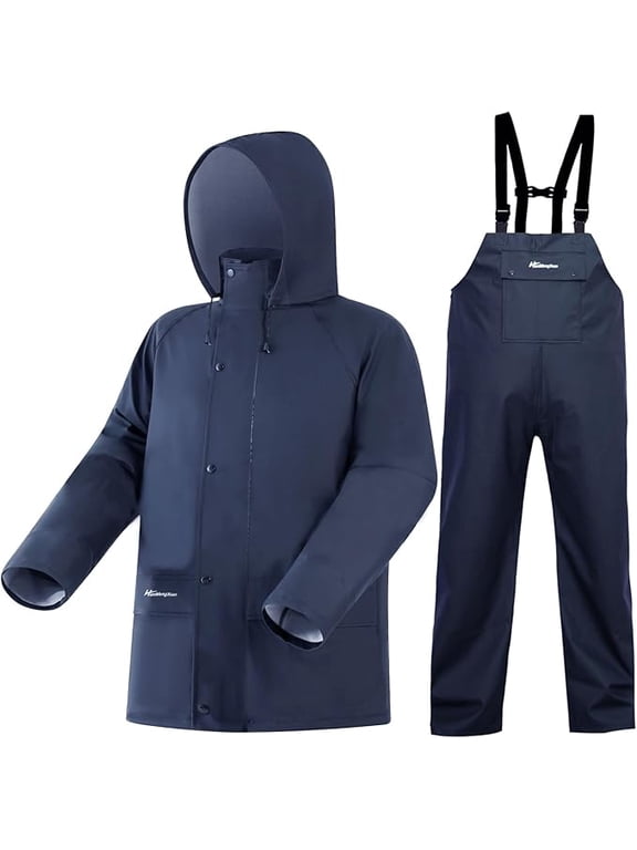 Rain Suits for Men Women Waterproof Rain Gear Jacket with Bib Pants Foul Weather Gear for Fishing Sailing (Navy, M)