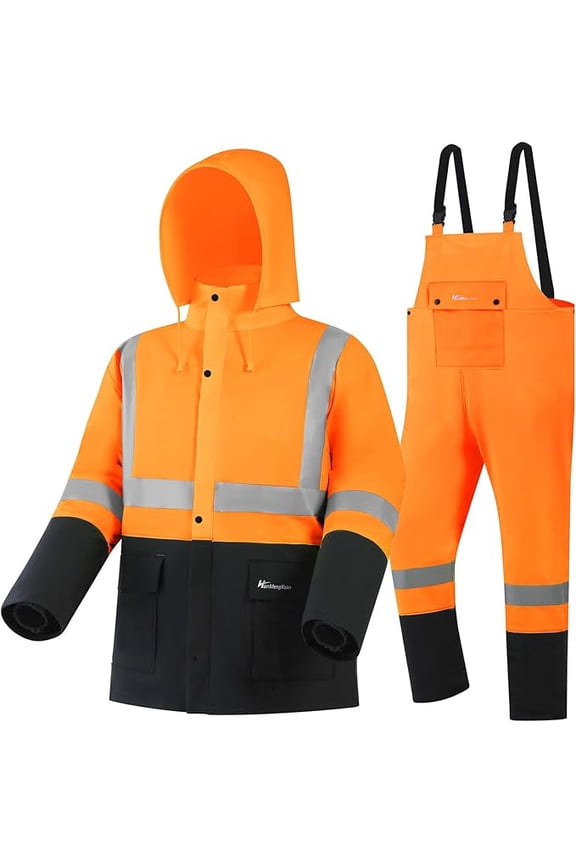 Rain Suits for Men Women Waterproof Rain Gear Jacket with Bib Pants Foul Weather Gear for Fishing Sailing (Orange, XXL)