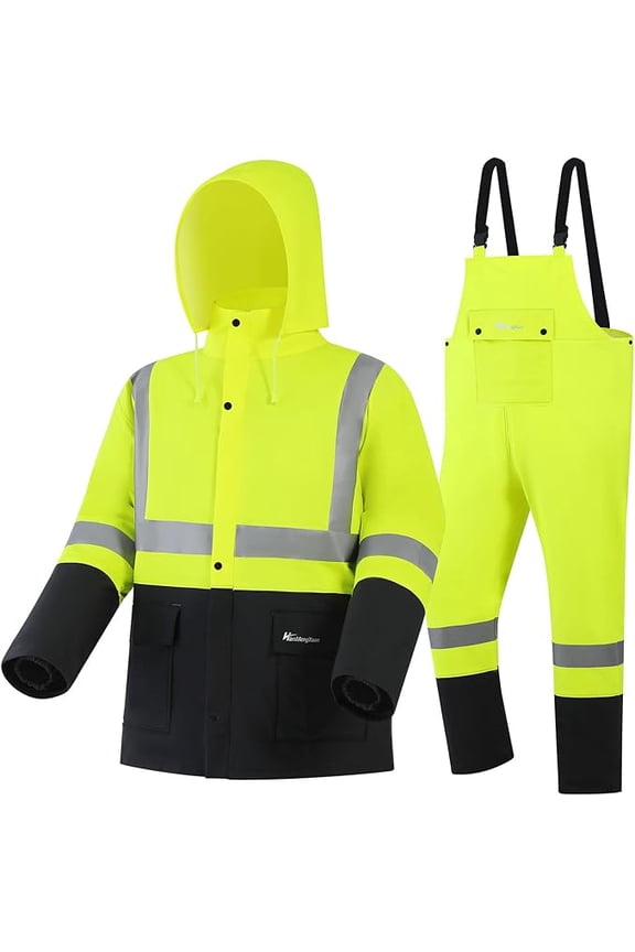 Rain Suits for Men Women Waterproof Rain Gear Jacket with Bib Pants Foul Weather Gear for Fishing Sailing (Yellow, M)