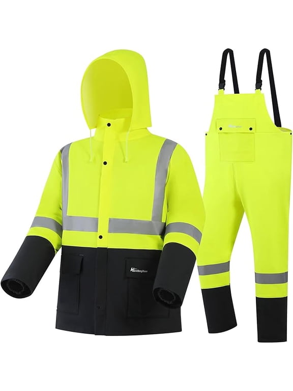 Rain Suits for Men Women Waterproof Rain Gear Jacket with Bib Pants Foul Weather Gear for Fishing Sailing (Yellow, XL)