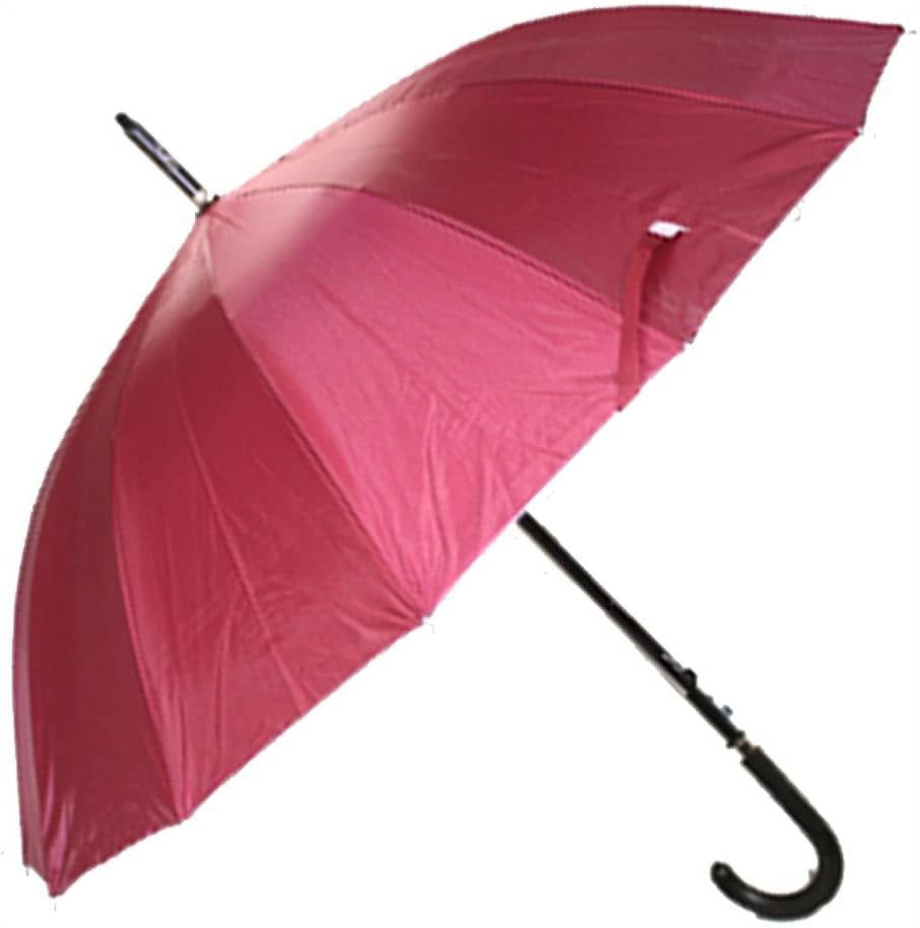 Rain Sun UV Protection Umbrella Large Full Size 42 Inches Canopy Coverage Windproof Auto Open J- Shape Stick Burgundy