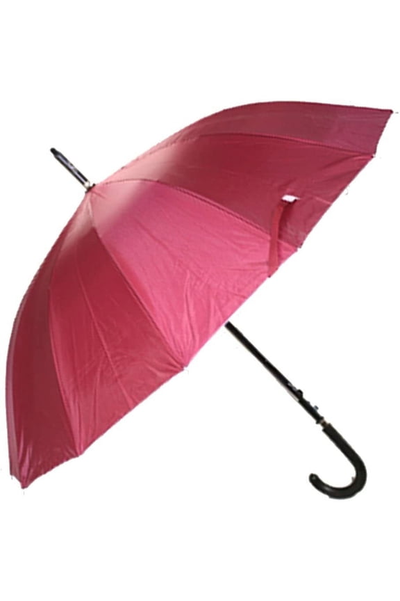 Rain Sun UV Protection Umbrella Large Full Size 42 Inches Canopy Coverage Windproof Auto Open J- Shape Stick Burgundy