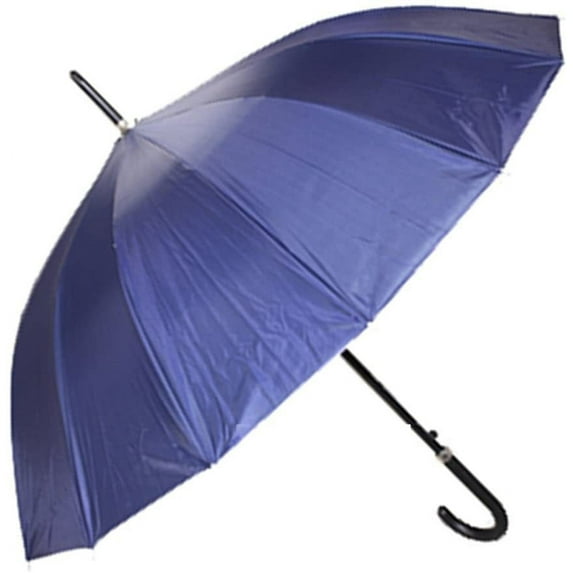 Rain Sun UV Protection Umbrella Large Full Size 42 Inches Canopy Coverage Windproof Auto Open J- Shape Stick Navy Blue