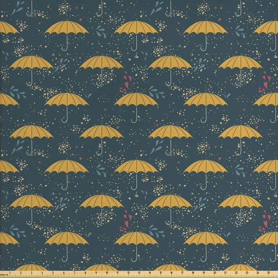 Ambesonne Rain Fabric by the Yard Upholstery, Crook Handle Umbrella, 10 Yards, Coffee Multicolor