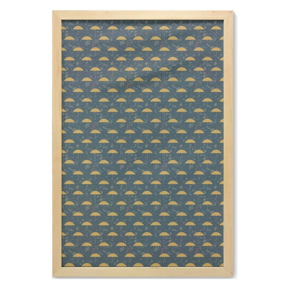 Rain Wall Art with Frame, Crook Handle Umbrella on Spotted Dark Background, Printed Fabric Poster for Bathroom Living Room Dorms, 23" x 35", Coffee Multicolor, by Ambesonne