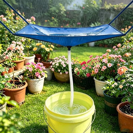 Rain Water Catcher, Portable Rainwater Collection System, Foldable Oxford Fabric Rainwater Collection Mat with Extendable Hose for Garden, Backyard