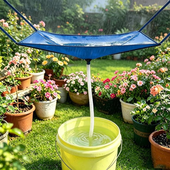 Rain Water Catcher, Portable Rainwater Collection System, Foldable Oxford Fabric Rainwater Collection Mat with Extendable Hose for Garden, Backyard