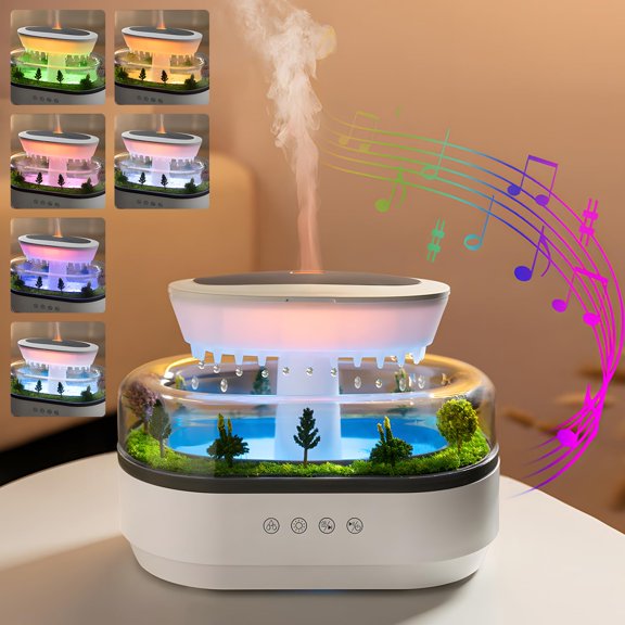 Rain Water Drip Sounds Essential Oil Diffuser Rain Diffuser, 7 Colors Rainfall Cloud Humidifier with Timer, Silent Rain Lamp Micro Landscape Ultrasonic Diffuser for Bedroom Office Hotel