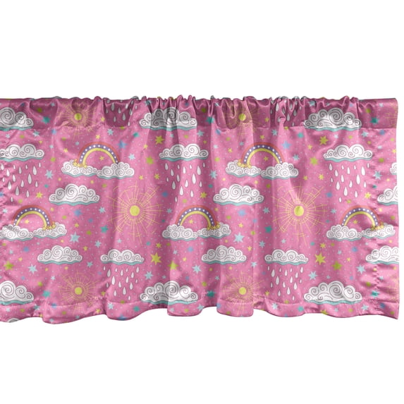 Rain Window Valance Pack of 2, Doodle Style Pattern with Rainbows Shower Rainy Clouds Rainbow and Colorful Stars, Rod Pocket Curtain Valances for Kitchen Bedroom, 54" X 12", Multicolor, by Ambesonne