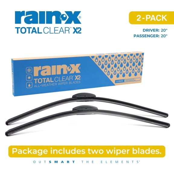 Rain-X 810337 Total Clear Beam Wiper Blades 20" & 20" Windshield Wipers for All-Weather Performance, Rubber Squeegee for Smooth Clean Wipe & Quiet Operation - 2 Pack Value
