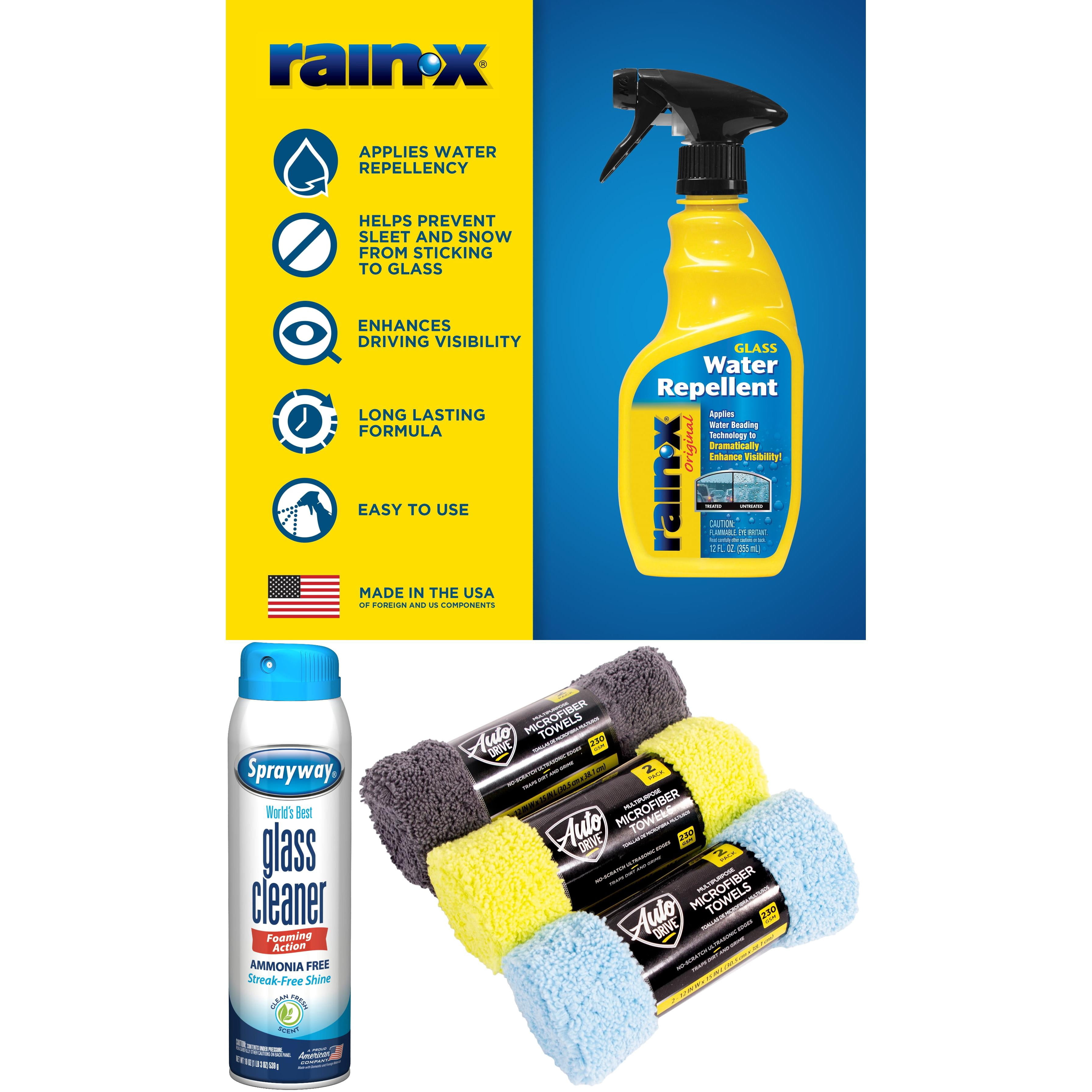 Rain-X Glass Treatment, Sprayway Glass Cleaner & Auto Drive Microfiber Towels Car Care Bundle