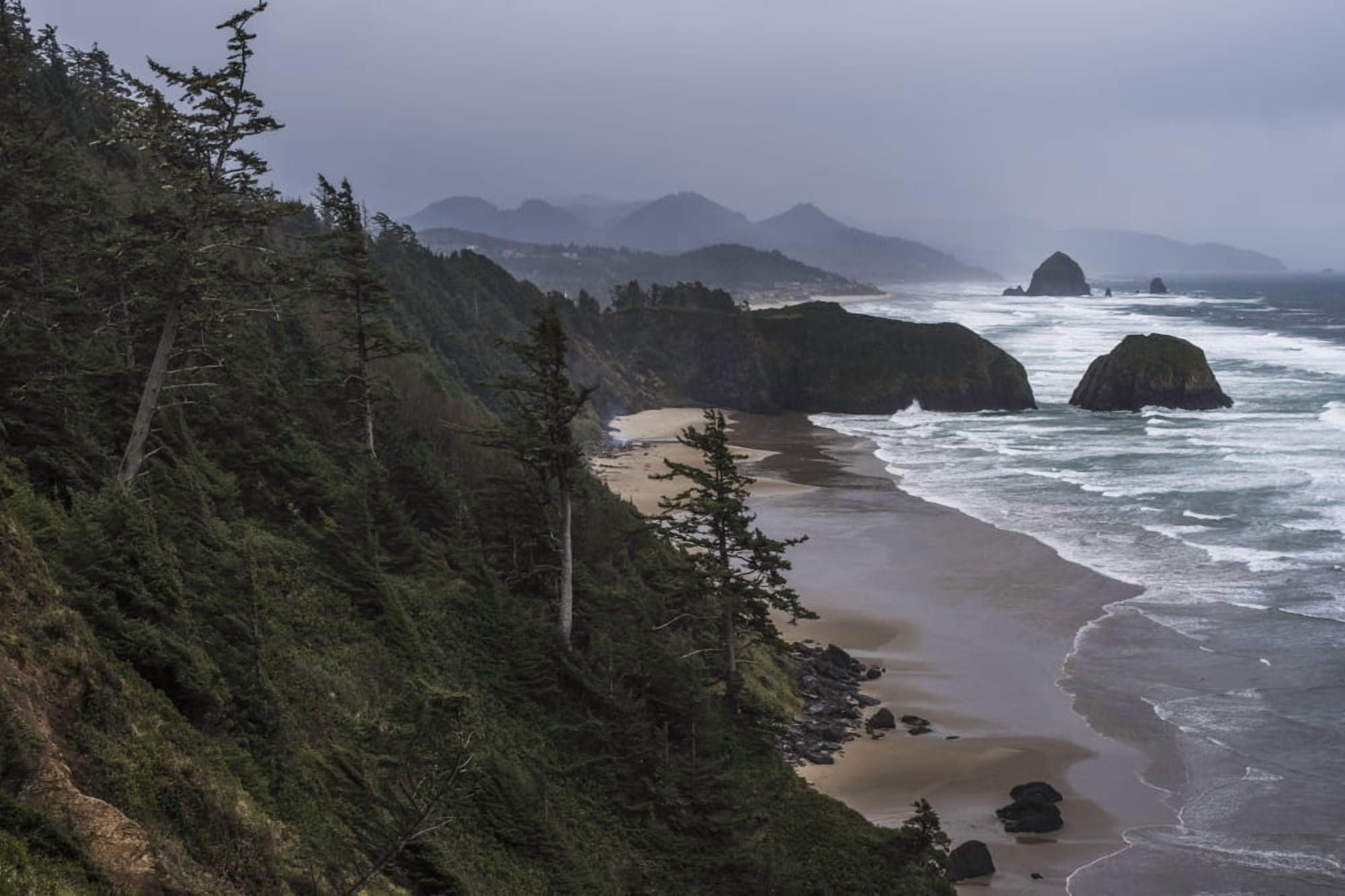 Rain creates a somber mood on the Oregon Coast Cannon Beach Oregon United States of America Canvas Art - Robert L Potts Design Pics (19 x 12)
