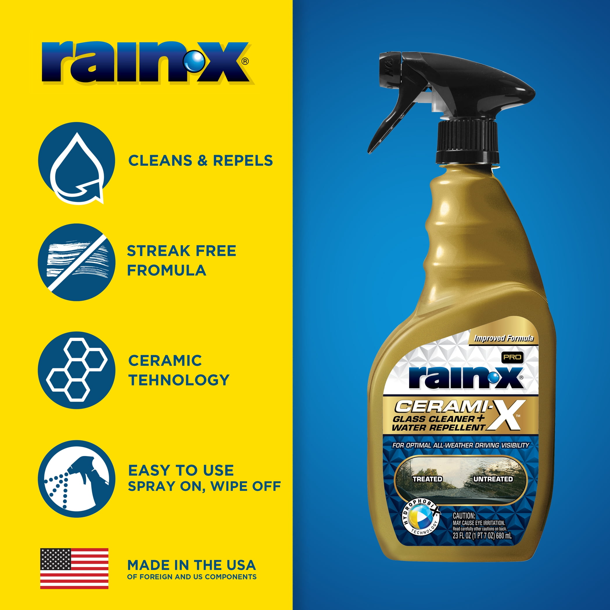 Rain-x® Cerami-x Glass Cleaner + Water Repellent, 23 .oz