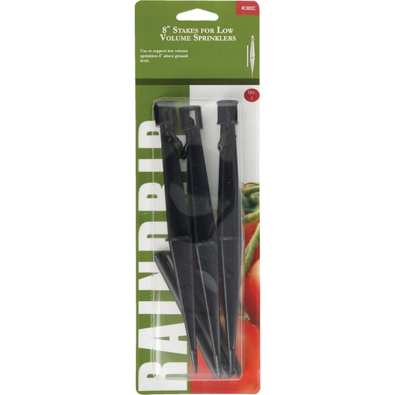 RainDrip R382CB 8-Inch Sprinkler Stake with 4-Inch Riser for Drip Irrigation Supply Tubing and Drip Systems, Plastic, 3-Pack, Black