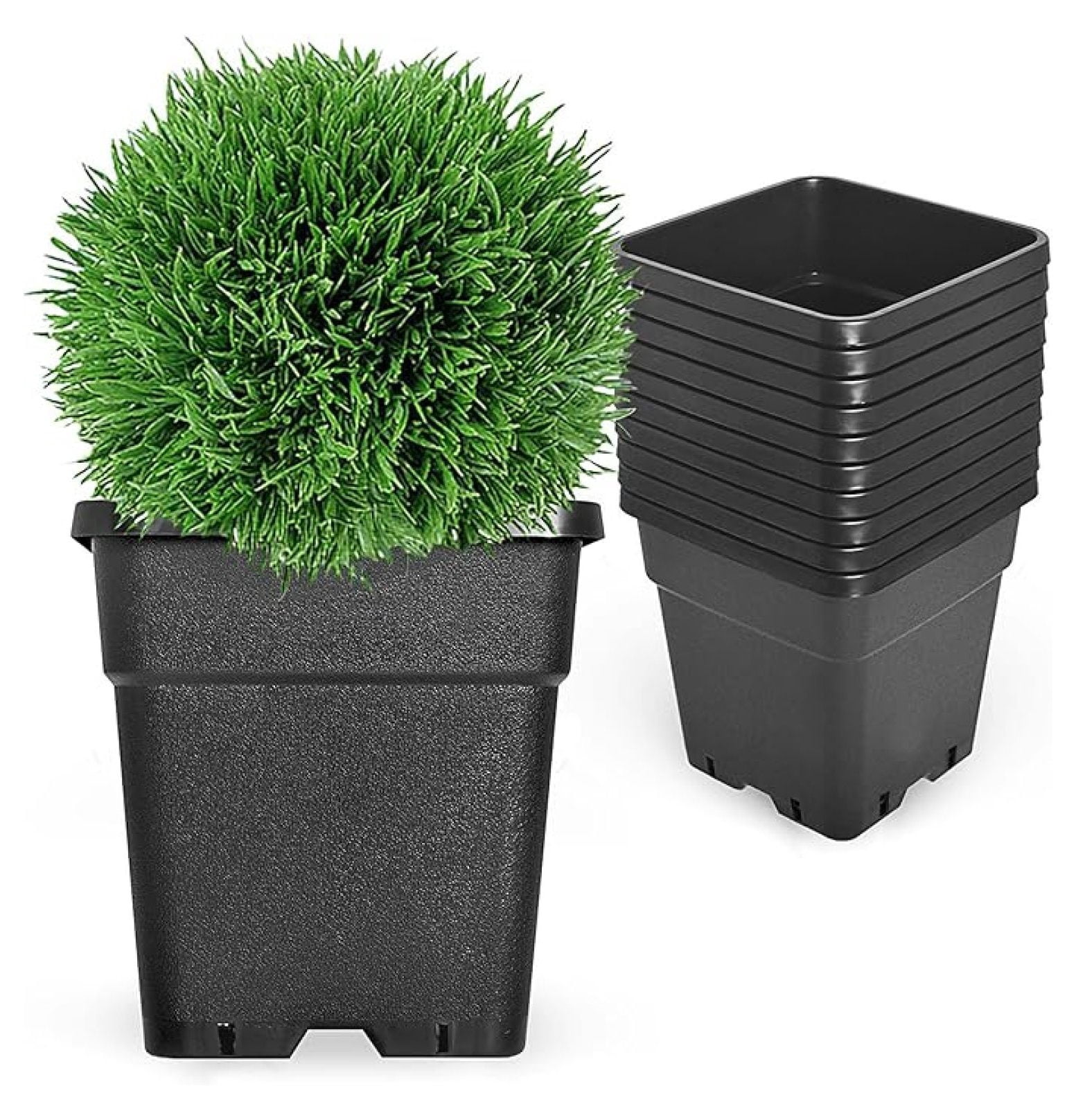 RainMan 10-Pack 5 Gallon Nursery Pots, Square Plant Containers for Indoor/Outdoor Use, Black Plastic Gardening Pots, Flower & Vegetable Grow Pots