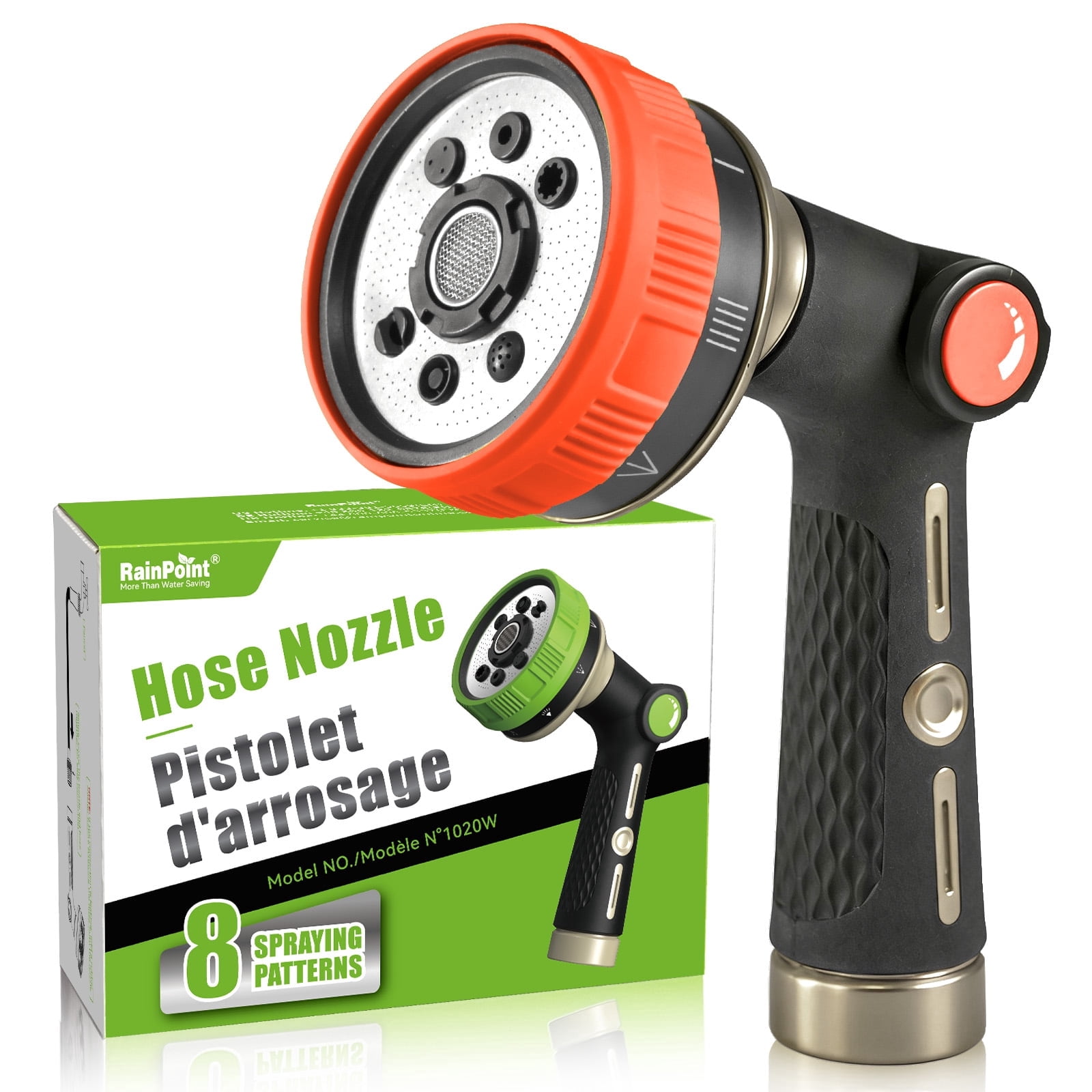 RainPoint Garden Hose Nozzle 8-Spray Patterns Thumb Control Heavy Duty Water Hose Sprayer Adjustable Flow for Watering Plants, Washing Cars