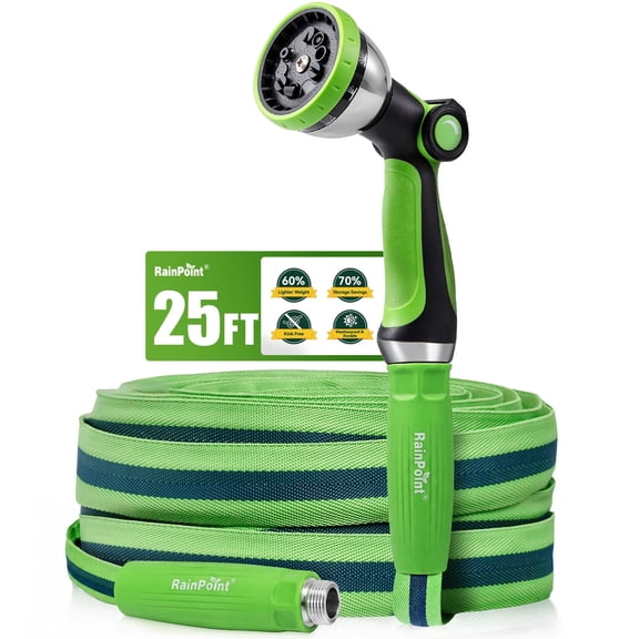 RainPoint Garden Hose 25FT Lightweight with Multi-Pattern Spray Nozzle, Flexible Durable Water Hose for RV, Marine and Camper