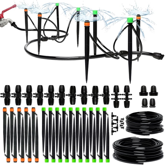 RainPoint 25+50FT Drip Irrigation Kit Suitable for Lawns, Patios, and Raised Beds