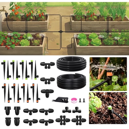 RainPoint Drip Irrigation Kit 16 Adjustable Emitters Garden Watering System, 25 + 50ft Tubing
