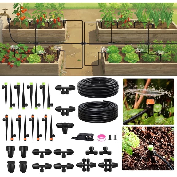 RainPoint Drip Irrigation Kit 16 Adjustable Emitters Garden Watering System, 25 + 50ft Tubing
