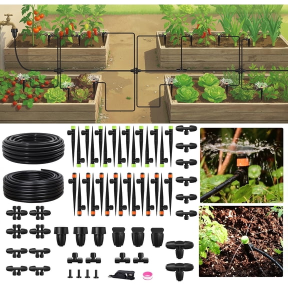 RainPoint Drip Irrigation Kit 30 Adjustable Emitters Garden Watering System, 50 + 100ft Tubing