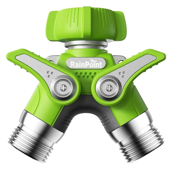 RainPoint 2 Way Garden Hose Splitter, Hose Y-Plug Diverter Stainless steelwith Shutoff Valve Outdoor Plug Diverter,1.9“ Extra-Long Metal Handle, 3/4” GHT Thread