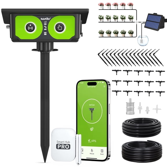 RainPoint Smart WiFi Solar Drip Irrigation System for Outdoor & Indoor Use, IPX5 Waterproof, Ideal for Flower Beds and Balconies