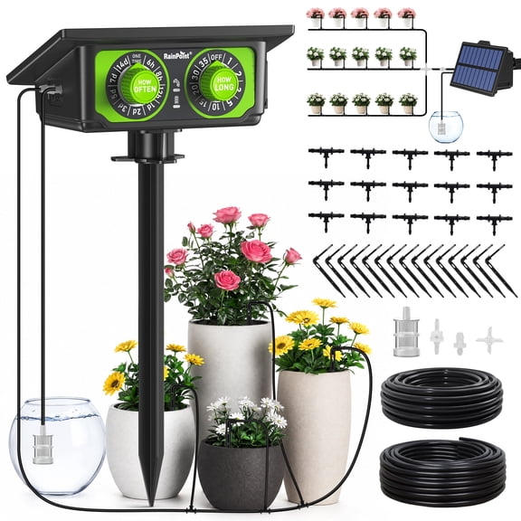 RainPoint IK160 Outdoor Solar Automatic Drip Irrigation Kit for Garden, Flower Bed, Vegetable Patch, IPX5 Waterproof