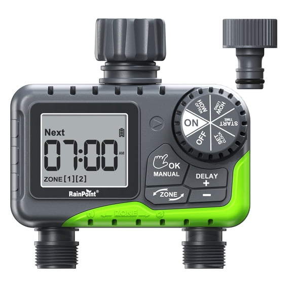 RainPoint Programmable Sprinkler Timer 2-Zone, Automatic Irrigation System Controller, Hose Water Timer for Outdoor Garden Yard Lawn, ITV205
