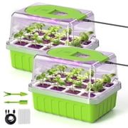 RainPoint 2PCS Seed Starting Tray with Grow Lights Humidity Dome – Reusable Germination Kit for Indoor Gardening, 12-Cell Plant Starter Tray with High-Transpare