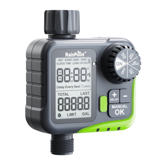 RainPoint Sprinkler Timer for Hose with Rain Delay/Automatic Watering/Manual Watering, Flow Meter Monitoring, Sprinkler Watering Controller for Garden Outdoor