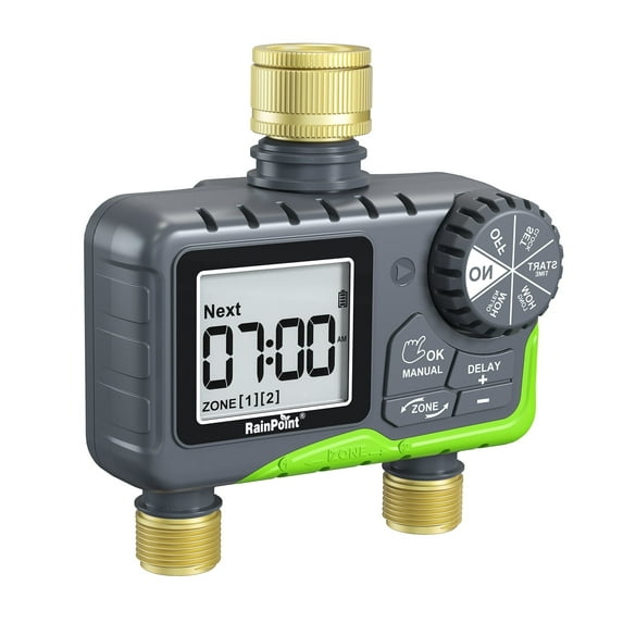 RainPoint Sprinkler Timer with Brass Inlet & Outlet, 2 Zone Water ...