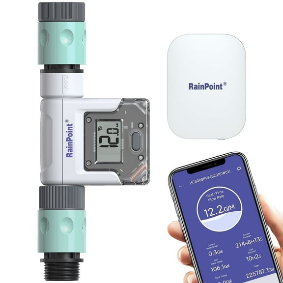 RainPoint Wi-Fi Smart Garden Hose Flow Meter with Real-Time Tracking and Usage Alert for Water Consumption
