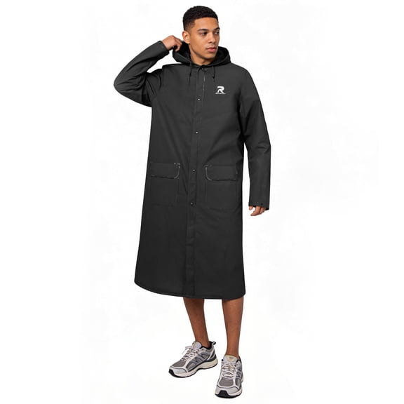 RainRider Long Raincoat for Adult Waterproof Lightweight Rain Jacket Reusable Rainwear(Black,S)