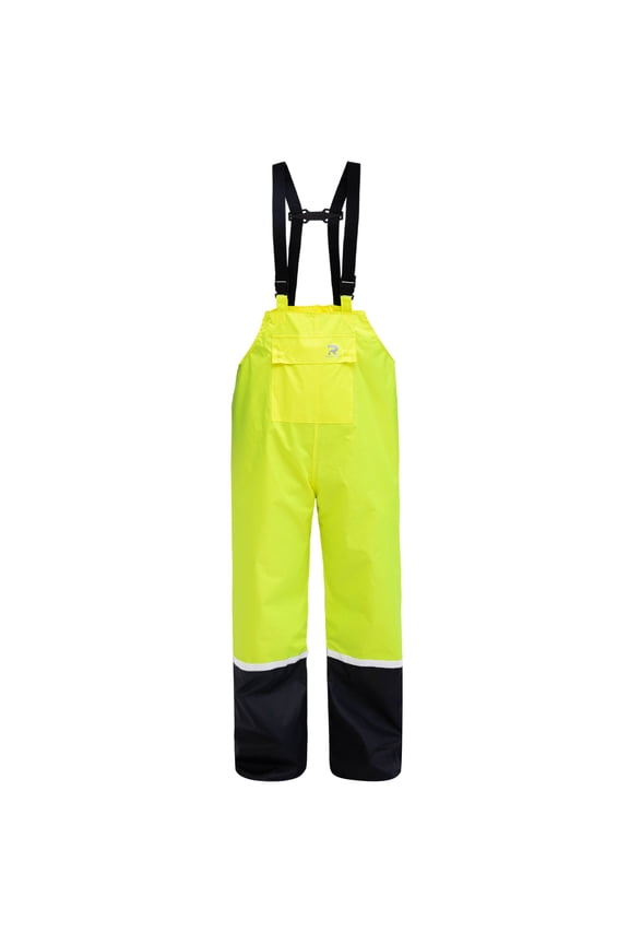 Rain Bib Pants for Men Women 150D Oxford Safety Trousers Heavy Duty Waterproof Work Pants Rip-Stop Overalls(Fluorescent,Large)