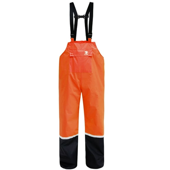 RainRider Rain Bib Pants for Men Women 150D Oxford Safety Trousers Heavy Duty Waterproof Work Pants Rip-Stop Overalls(Orange,Large)